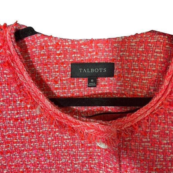 Talbots Hot Pink Boucle Tweed Button Up Blazer Size 16W 1X Corpcore Barbie - Picture 2 of 8